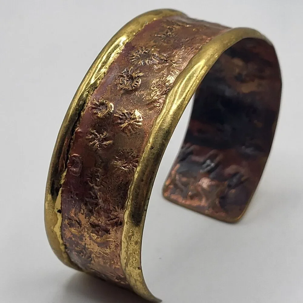 Gorgeous Bohemian Chunky Copper & Brass Bangle 8in Artisan 1in wide